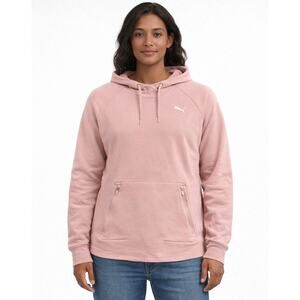 Puma Women Evostripe DryCELL Athletic Hoodie Sweatshirt Peach Pink L Zip Pockets